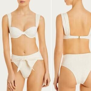 WeWoreWhat Pearl Eyelet Bikini Set Riviera Bottom Vintage Bra Top S M Revolve